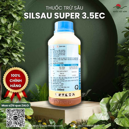 Mặt sau chai thuốc trừ sâu sinh học Silsau Super 3.5EC 500ml với thông tin thành phần hoạt chất Emamectin benzoate và hướng dẫn sử dụng chi tiết.

