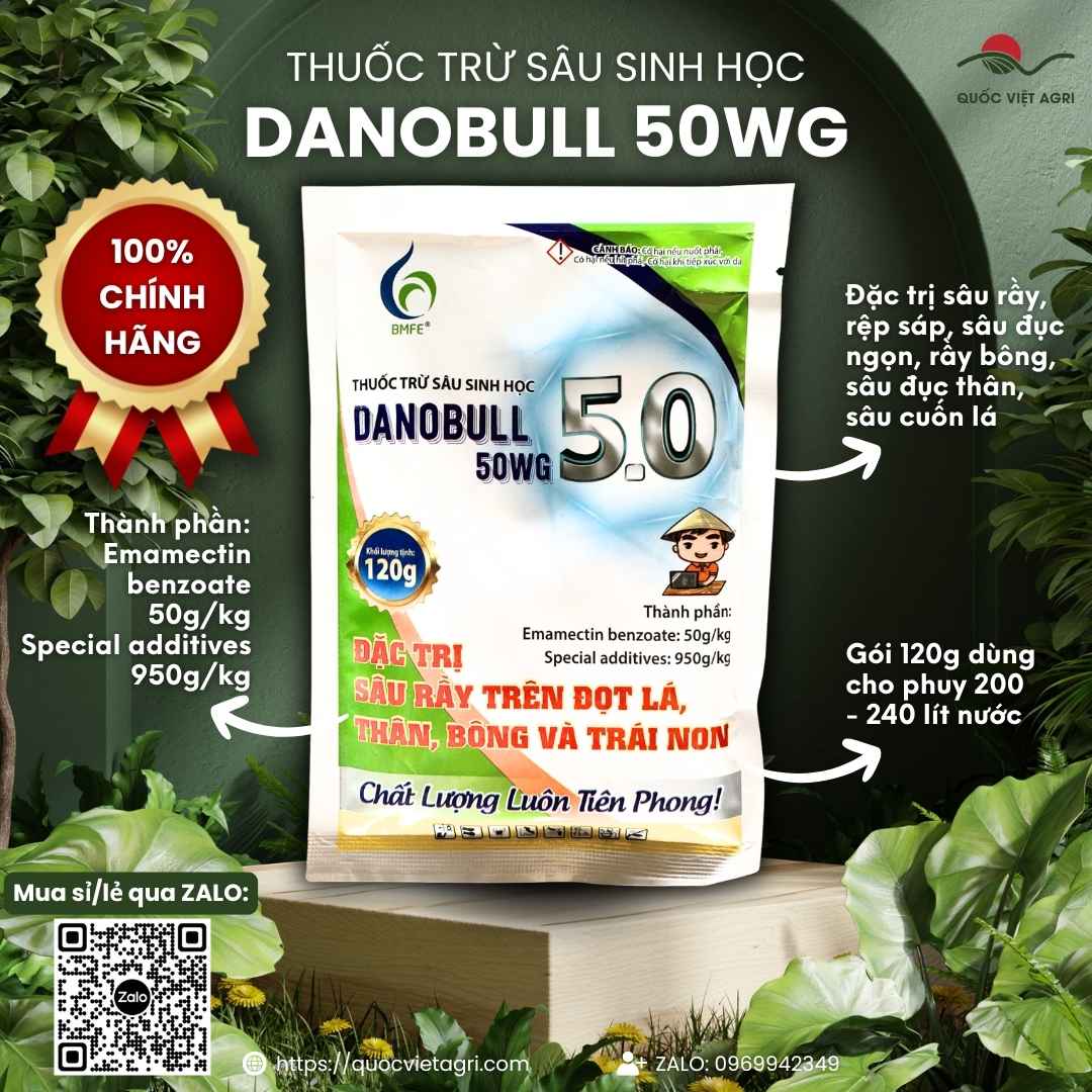 Thuốc trừ sâu sinh học DANOBULL 50WG gói 120g – đặc trị sâu rầy (Emamectin benzoate) – Quốc Việt Agri