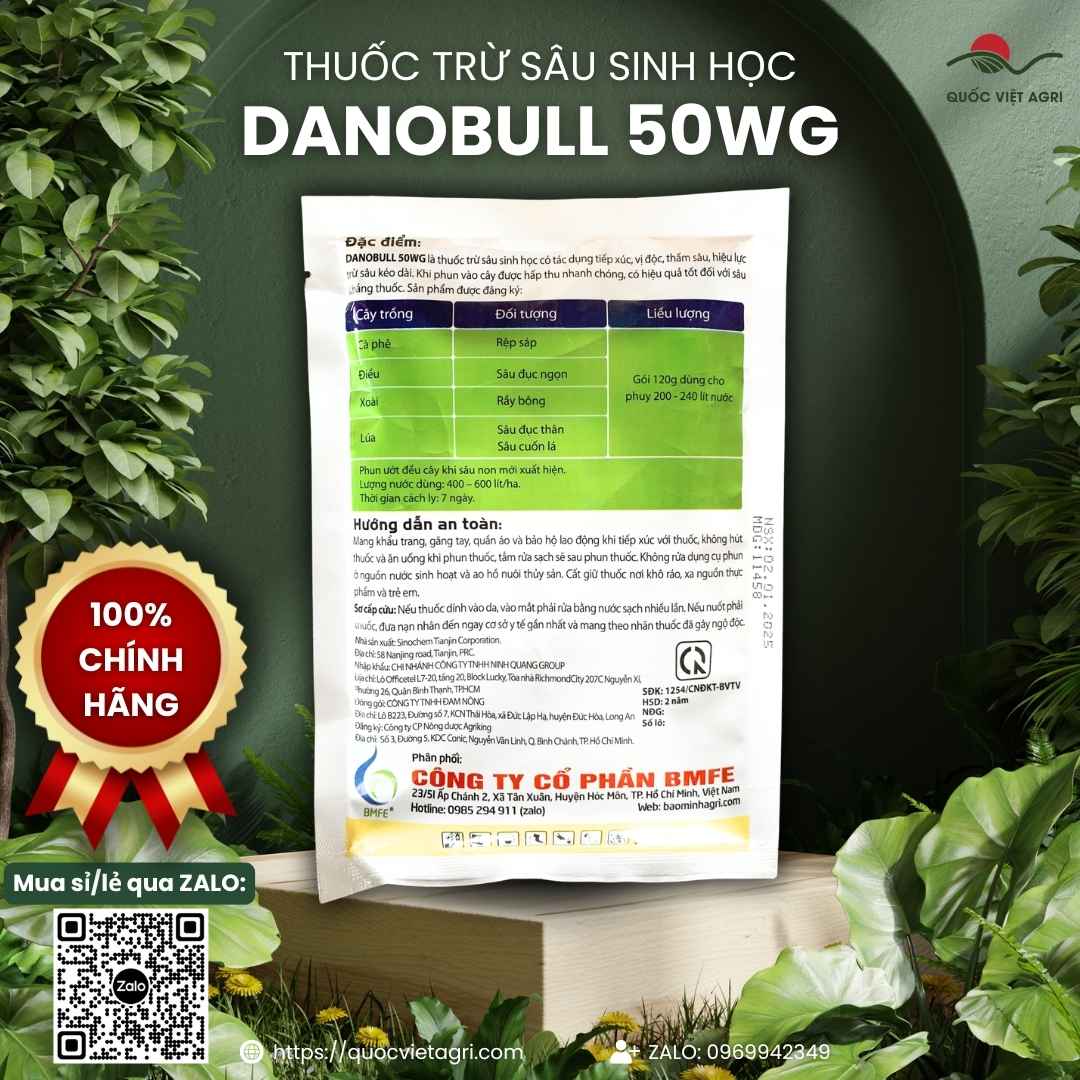 Gói DANOBULL 50WG 120g – thuốc sâu sinh học thấm sâu diệt sâu ẩn