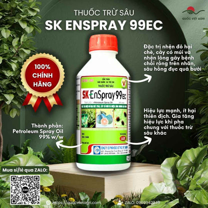 Mặt trước chai dầu khoáng hữu cơ SK EnSpray 99EC 1 Lít, chuyên dùng để rửa vườn, diệt rệp sáp, sản phẩm nhập khẩu Hàn Quốc.

