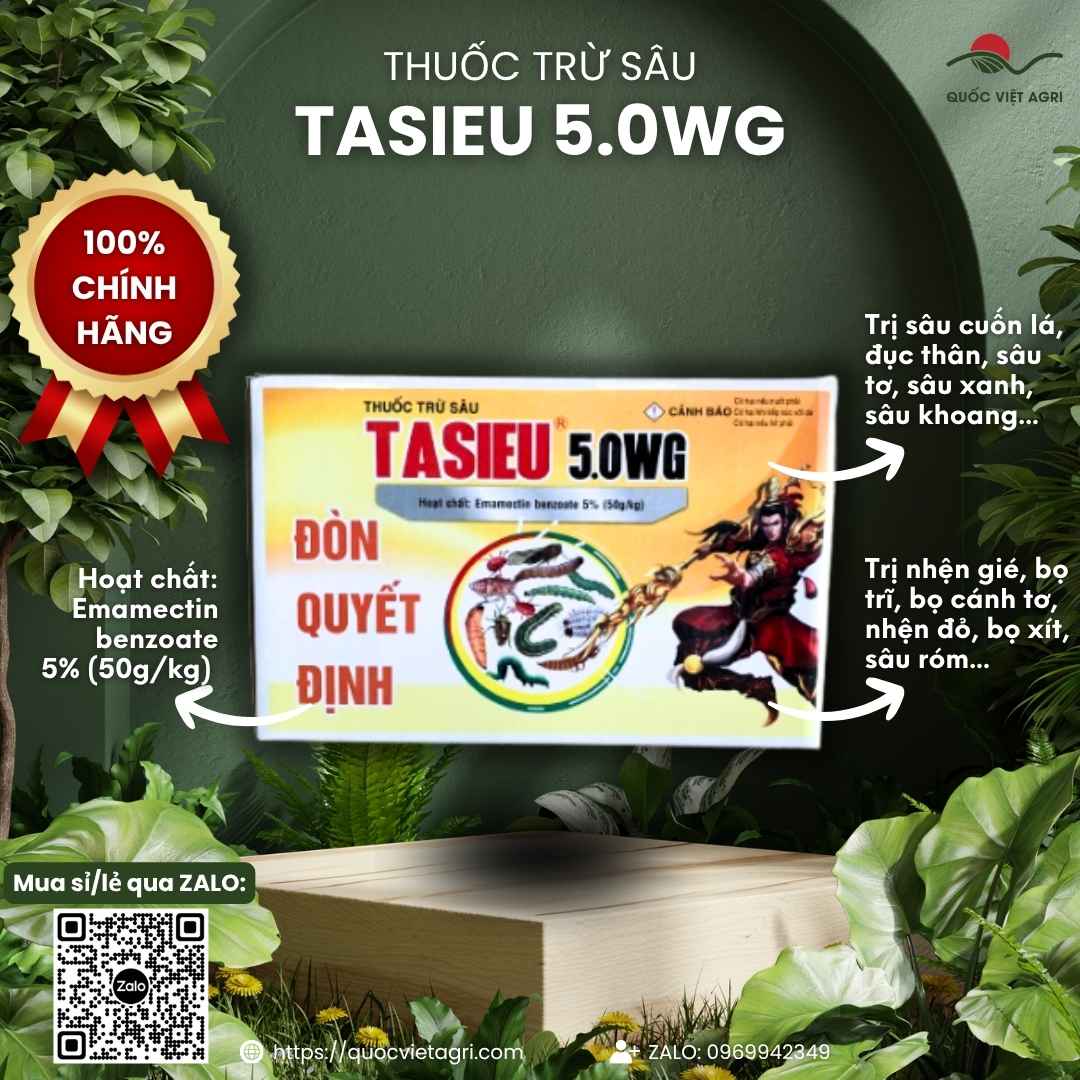 Hộp nguyên 50 gói Thuốc trừ sâu sinh học TASIEU 5.0WG chính hãng Việt Thắng.