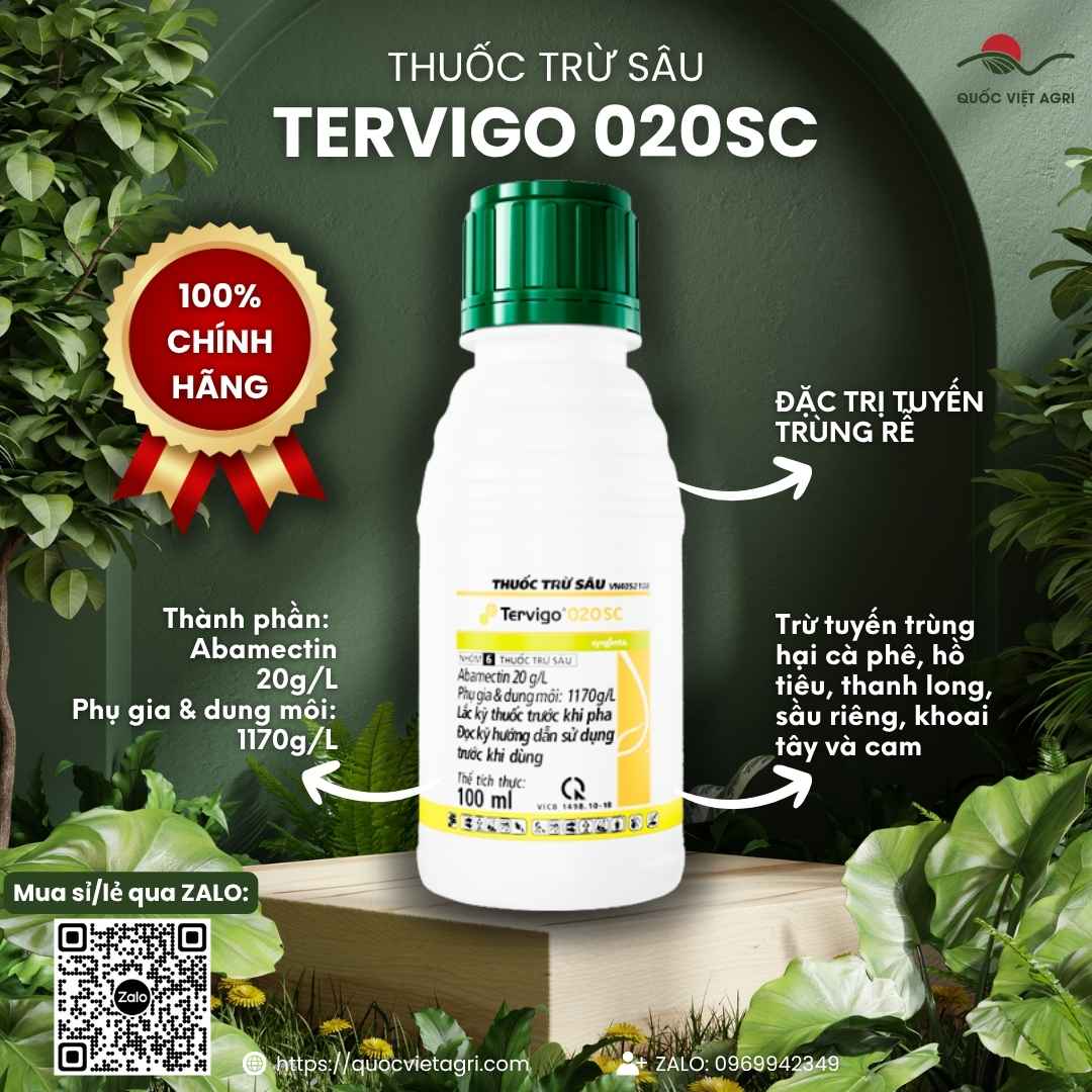 Mặt trước chai Thuốc trừ tuyến trùng rễ Tervigo 020SC 100ml Syngenta.