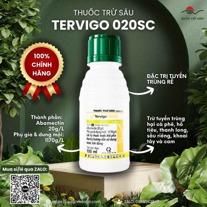 Mặt trước chai Thuốc trừ tuyến trùng rễ Tervigo 020SC 100ml Syngenta.