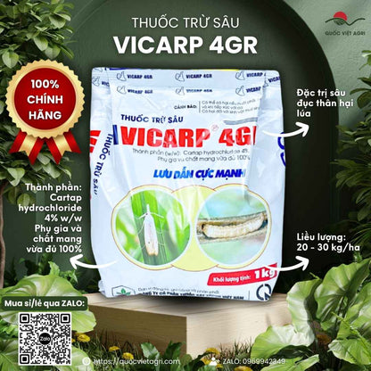 Thuốc trừ sâu VICARP 4GR gói 1kg (VIPESCO) – đặc trị sâu đục thân hại lúa (Cartap hydrochloride) – Quốc Việt Agri