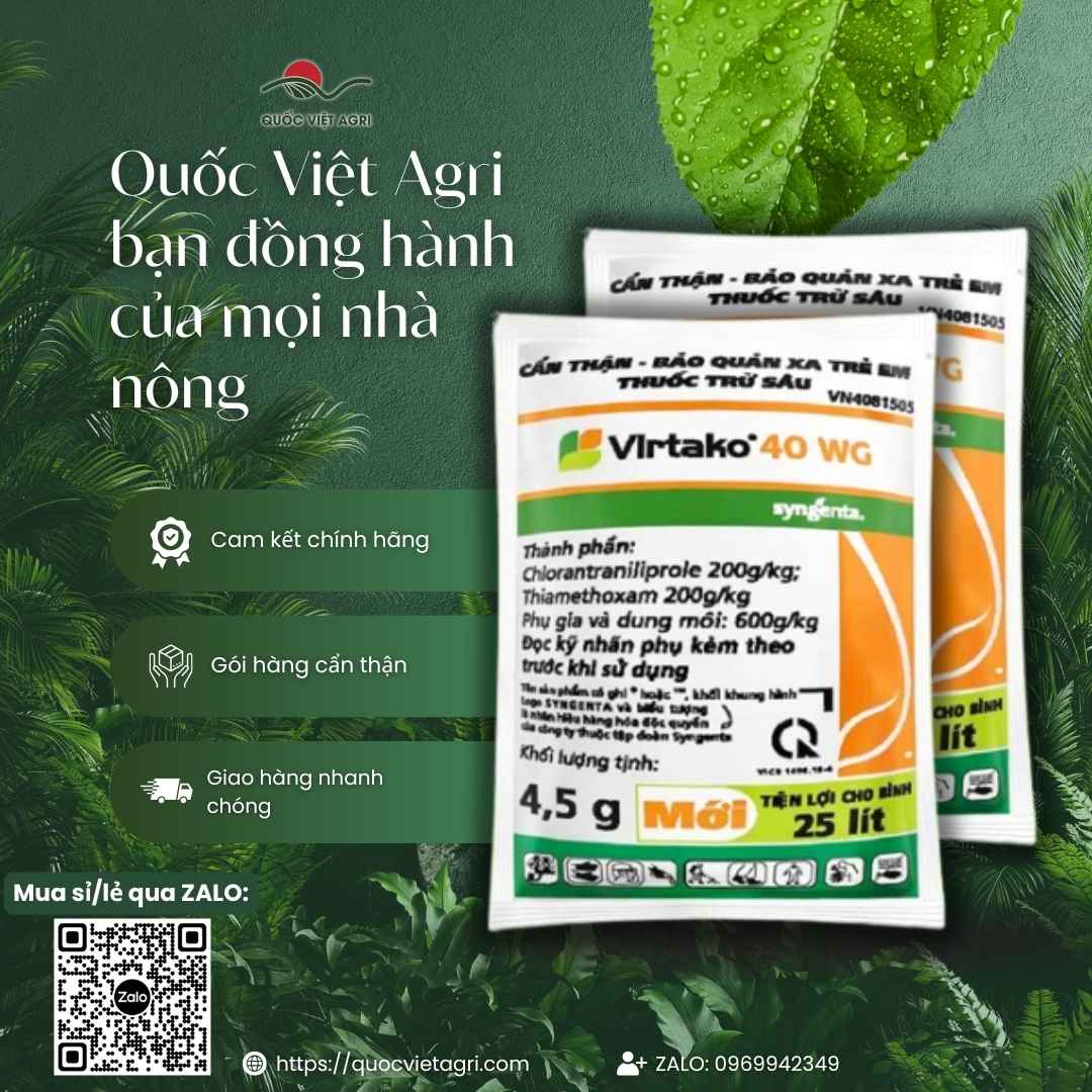 Ảnh tổng quan gói thuốc trừ sâu Virtako 40WG 4.5g, đặc trị sâu đục thân, rầy nâu, chính hãng Syngenta.
