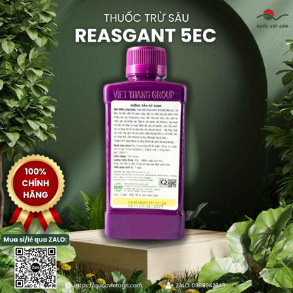 Mặt sau chai thuốc trừ sâu sinh học Reasgant 5EC 450ml với thông tin thành phần hoạt chất Abamectin 5% và hướng dẫn sử dụng chi tiết.

