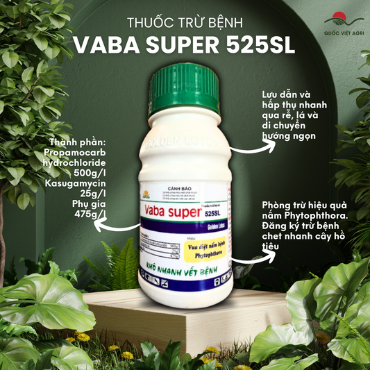 Mặt trước chai thuốc trừ bệnh VABA SUPER 525SL 500ml, thông tin sản phẩm và thương hiệu rõ nét