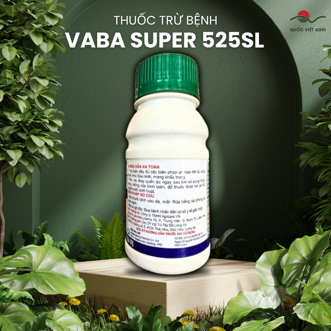 Mặt sau chai VABA SUPER 525SL 500ml với hướng dẫn sử dụng và thành phần chi tiết rõ ràng.