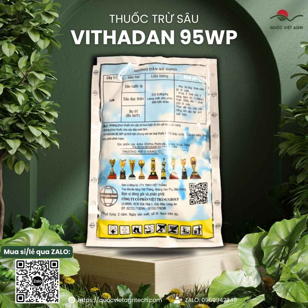 Gói thuốc trừ sâu Vithadan 95WP 100g – mặt nhãn hướng dẫn sử dụng