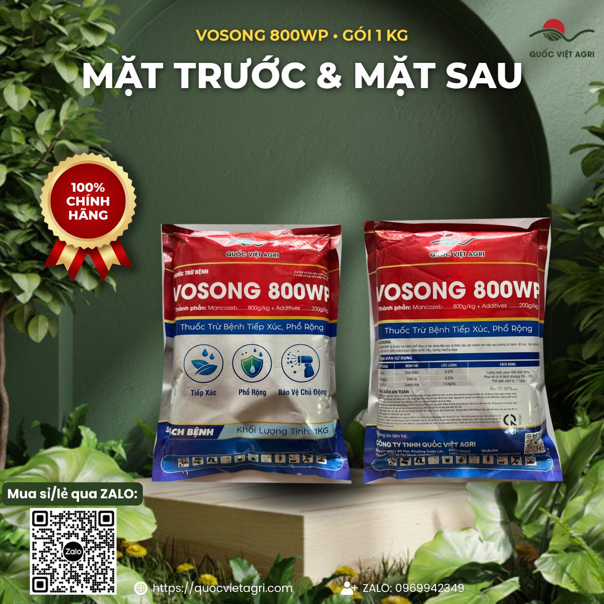 Mặt trước và mặt sau gói VOSONG 800WP 1kg