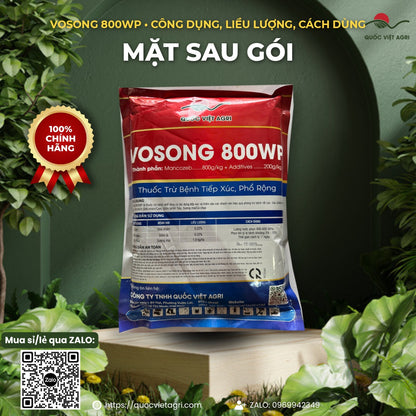 Mặt sau gói VOSONG 800WP với công dụng, liều lượng và hướng dẫn an toàn