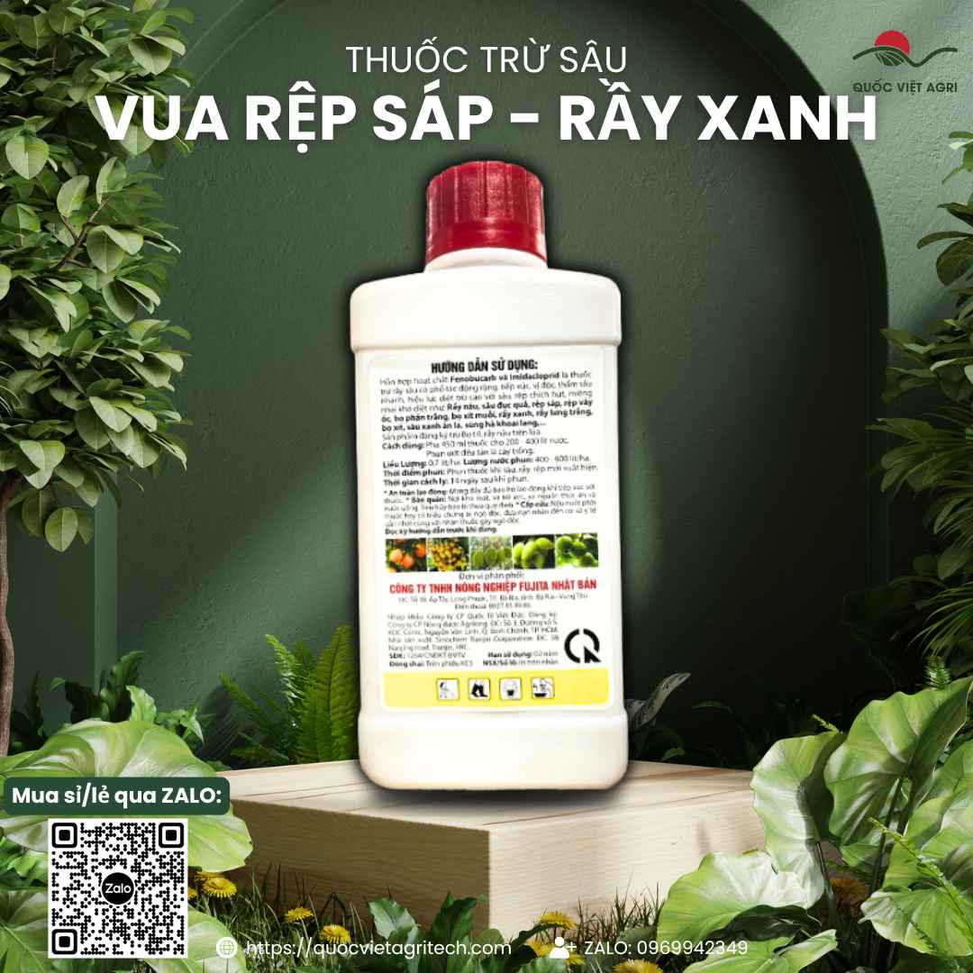Mặt sau chai thuốc trừ sâu Vua Rệp Sáp Rầy Xanh 450ml, chuyên dùng để đặc trị rệp sáp, rầy xanh, sản phẩm chính hãng.
