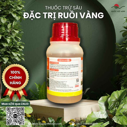 Mặt sau chai thuốc trừ sâu Wofatac 350EC 200ml, chuyên dùng để đặc trị ruồi vàng, rệp sáp, sản phẩm chính hãng.
